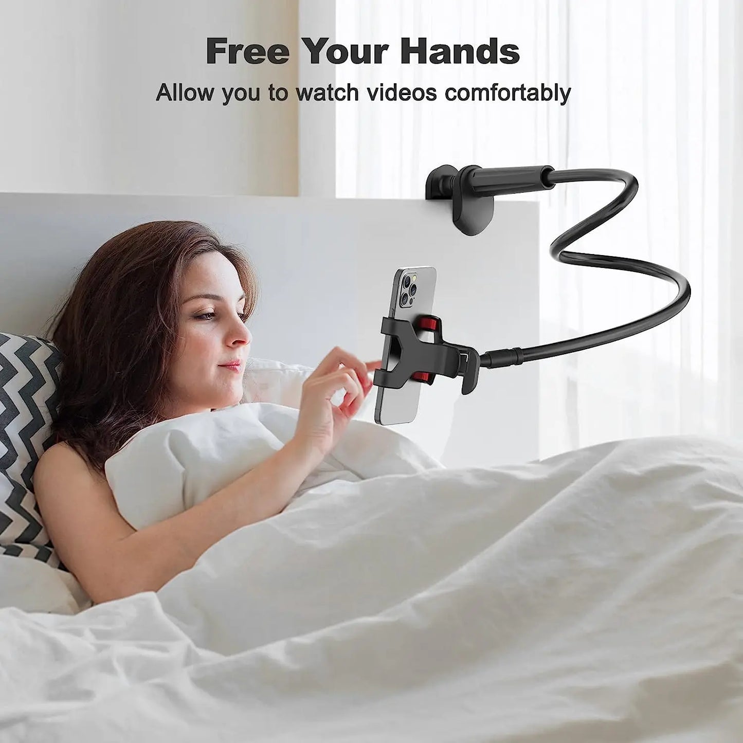 Phone Holder Stand Lazy Bracket Headrest Bed 360 Flexible Long Arms Clamp Mount for Iphone Samsung and 3.5~6.7" Device