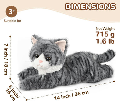 Cuckool Gray Tabby Cat Stuffed Animals, Microwavable Stuffed Animals Heating Pad