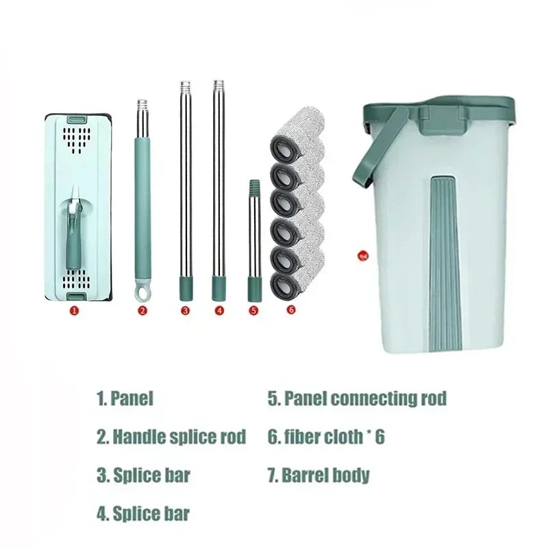 Flat Squeeze Mop with Bucket, Easy Wring, All-Purpose Floor Cleaning, Microfiber Pads, Wet or Dry,For Hardwood & Laminate Floors