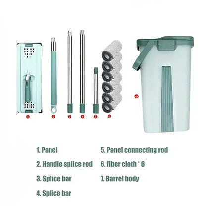 Flat Squeeze Mop with Bucket, Easy Wring, All-Purpose Floor Cleaning, Microfiber Pads, Wet or Dry,For Hardwood & Laminate Floors