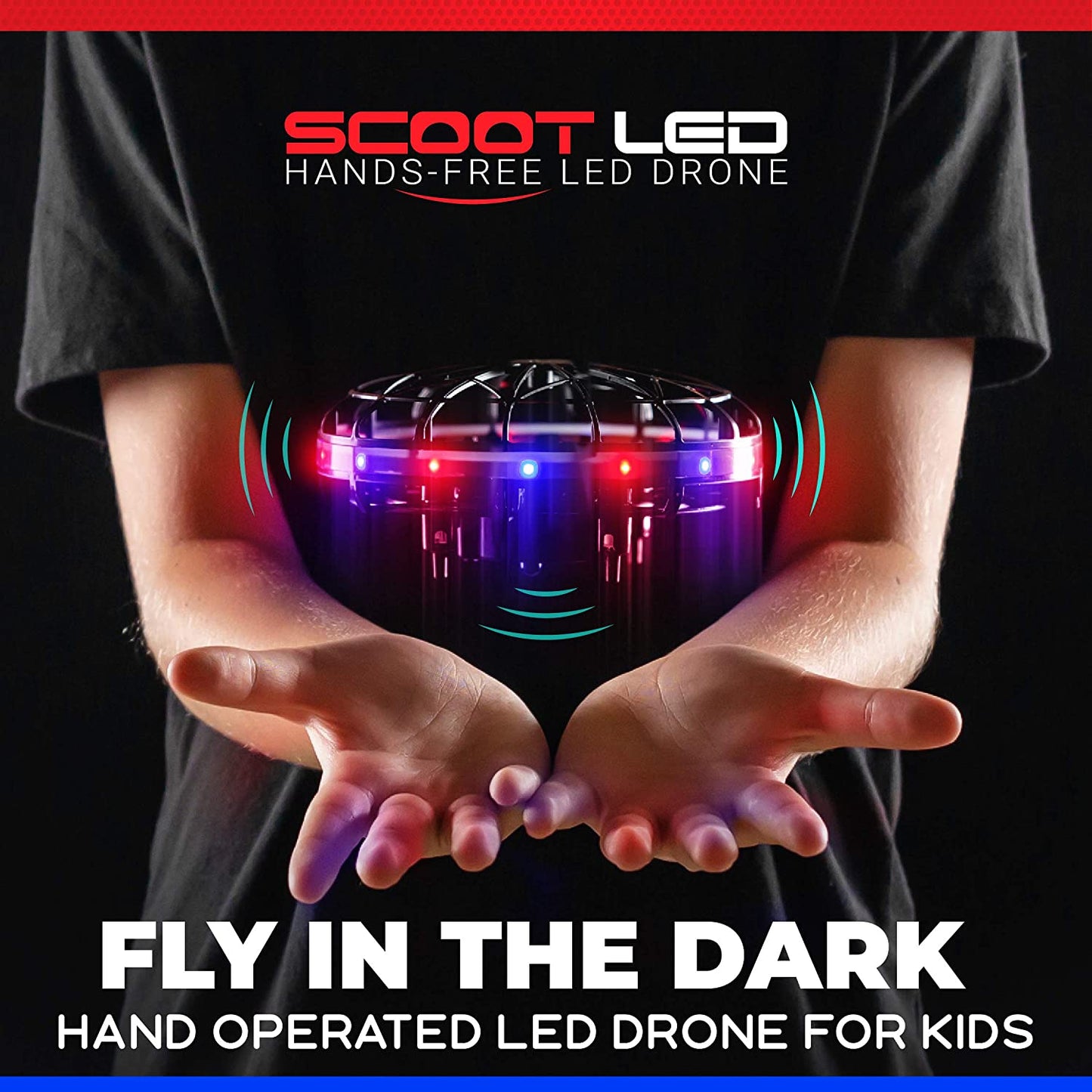 Scoot LED Hand Operated Drone for Kids or Adults - Hands Free Motion Sensor Mini Drones, Easy Indoor Flying Orb Ball Small UFO Toy for Boys and Girls (Red/Blue)