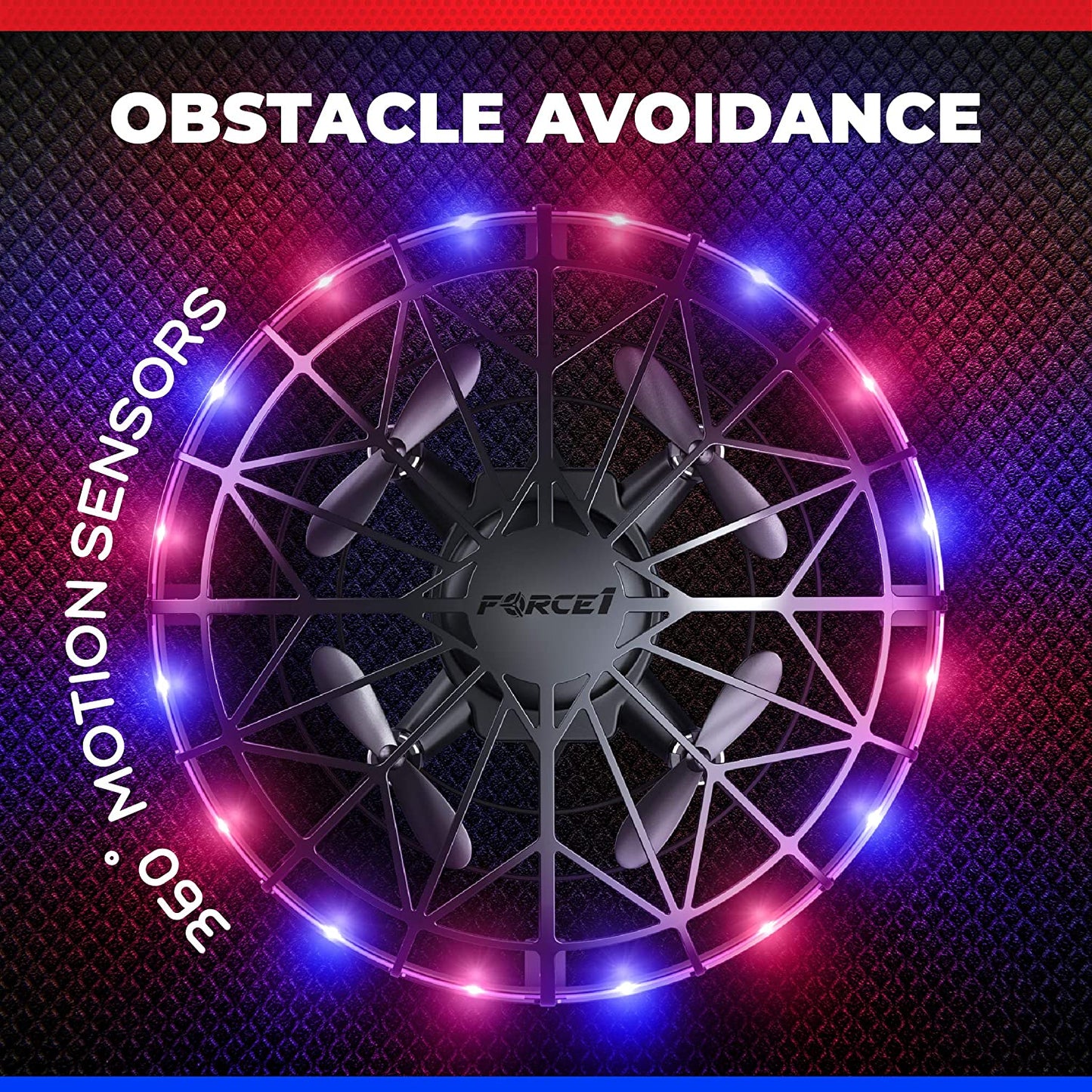 Scoot LED Hand Operated Drone for Kids or Adults - Hands Free Motion Sensor Mini Drones, Easy Indoor Flying Orb Ball Small UFO Toy for Boys and Girls (Red/Blue)