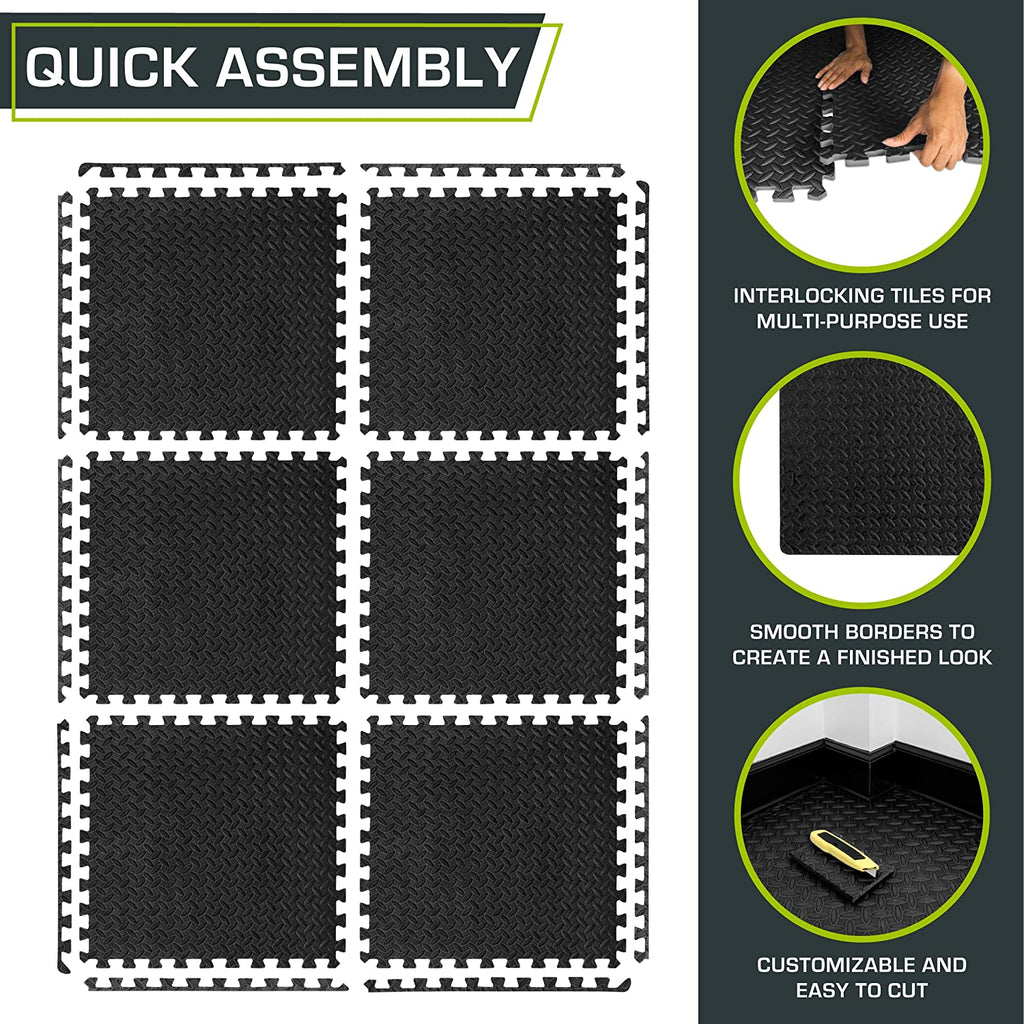 Puzzle Exercise Mat ½ In, EVA Interlocking Foam Floor Tiles for Home Gym, Mat for Home Workout Equipment, Floor Padding for Kids, Grey, 24 in X 24 in X ½ In, 48 Sq Ft - 12 Tiles