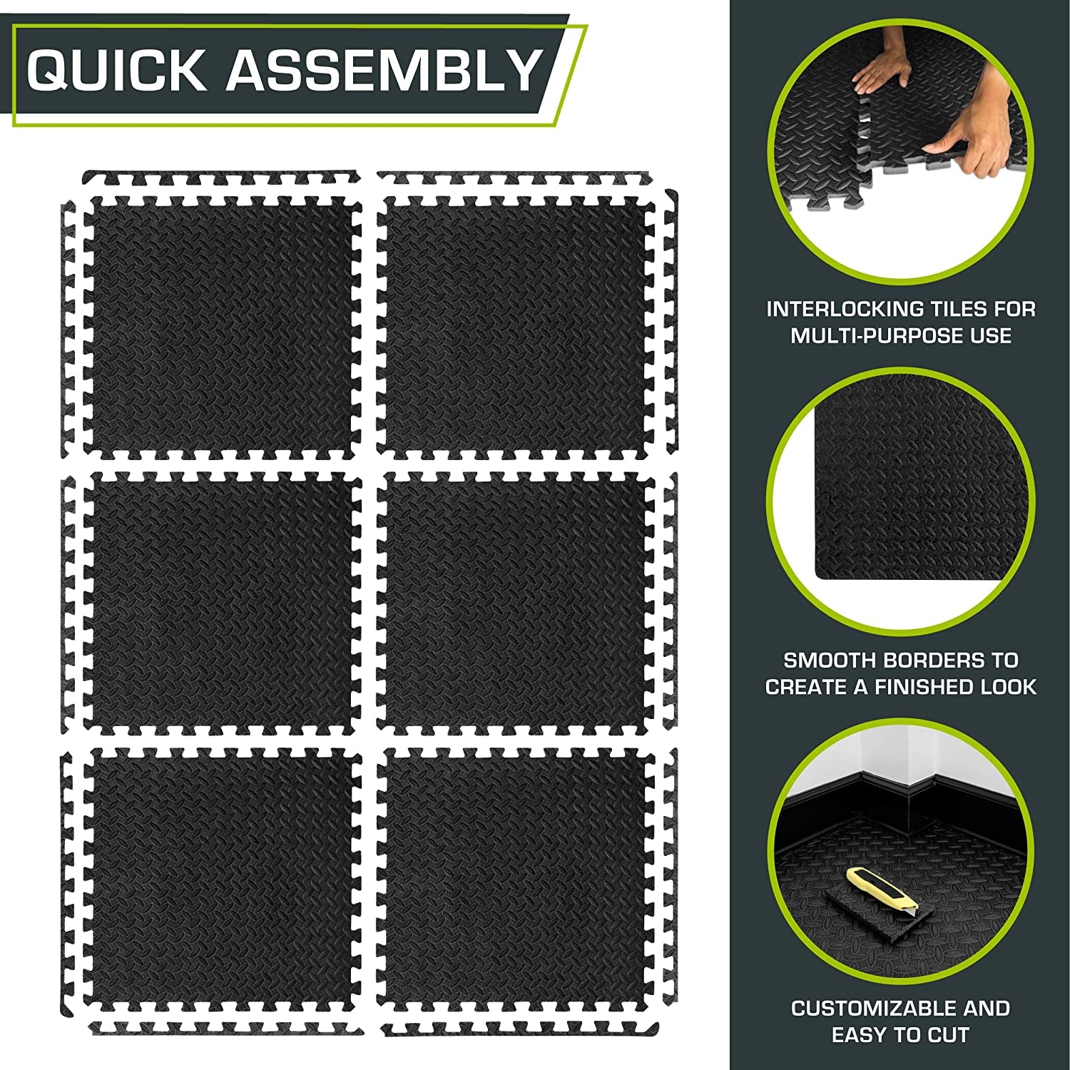 Puzzle Exercise Mat ½ In, EVA Interlocking Foam Floor Tiles for Home Gym, Mat for Home Workout Equipment, Floor Padding for Kids, Grey, 24 in X 24 in X ½ In, 48 Sq Ft - 12 Tiles