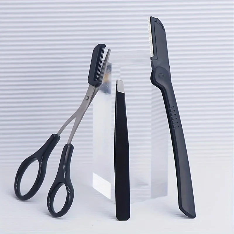 Three-Piece Stainless Steel Eyebrow Clip Comb Scissors Eyebrow Trimmer Eyebrow Trimmer Tool