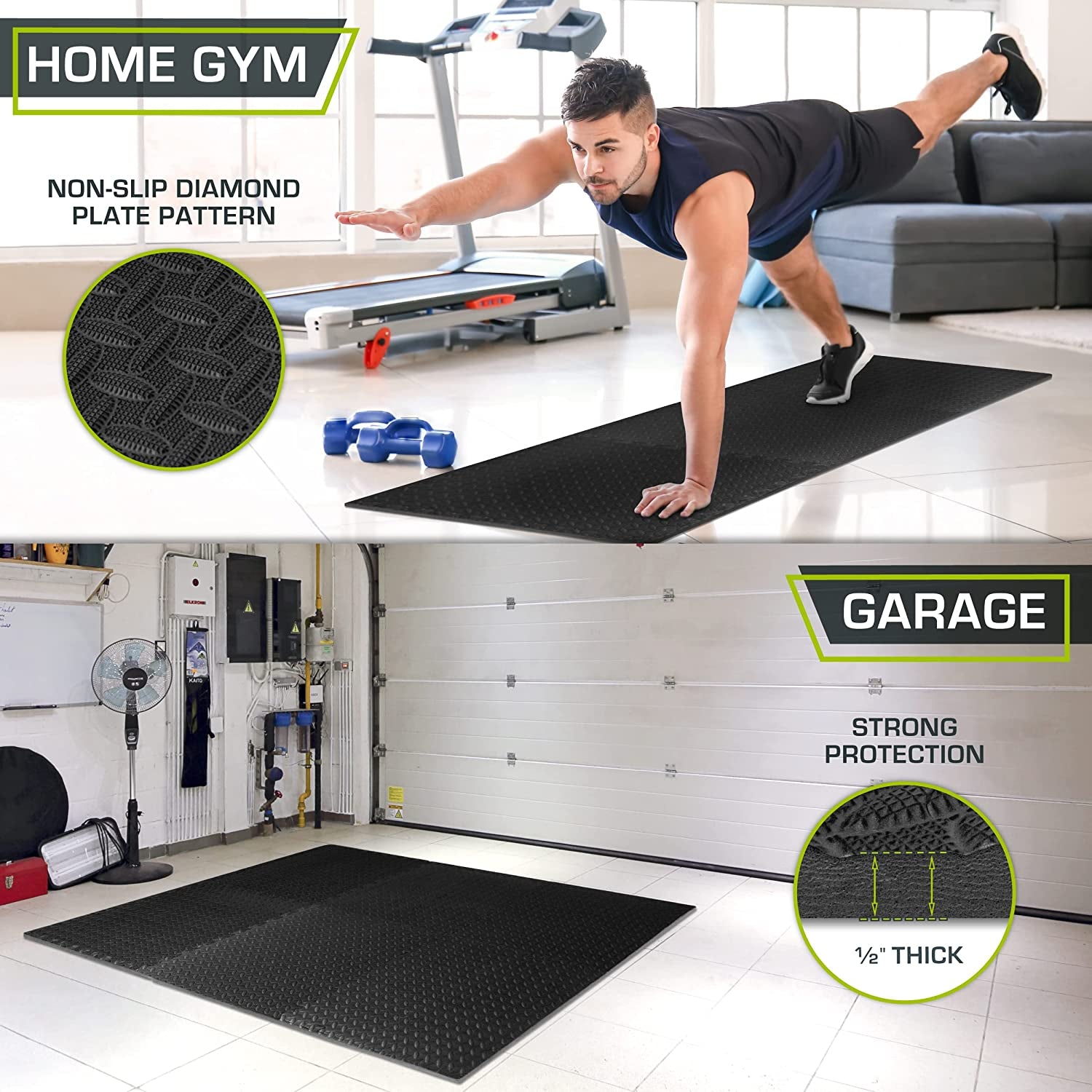 Puzzle Exercise Mat ½ In, EVA Interlocking Foam Floor Tiles for Home Gym, Mat for Home Workout Equipment, Floor Padding for Kids, Grey, 24 in X 24 in X ½ In, 48 Sq Ft - 12 Tiles