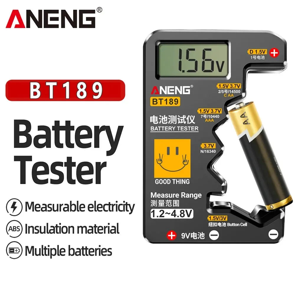 BT189 Button Cell Battery Tester 9V N D C AA AAA Universal Household LCD Display Battery Tester Power Bank Detectors Tools