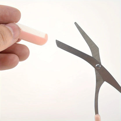 Pink Eyebrow Trimming Scissors with Built-In Comb - Stainless Steel, Precise Grooming Tool, Creating Perfect Eyebrows