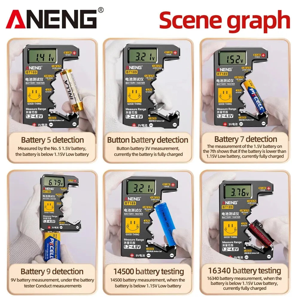 BT189 Button Cell Battery Tester 9V N D C AA AAA Universal Household LCD Display Battery Tester Power Bank Detectors Tools