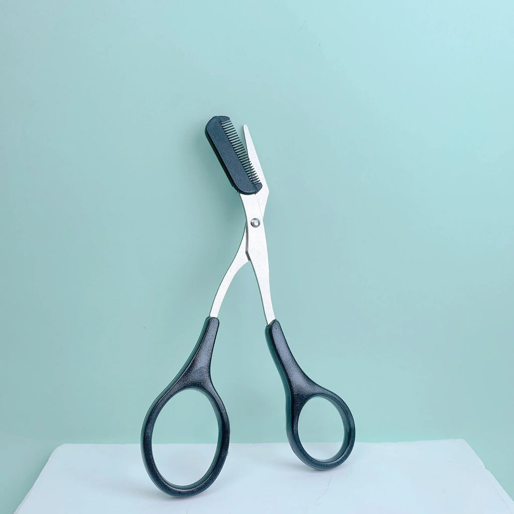 Pink Eyebrow Trimming Scissors with Built-In Comb - Stainless Steel, Precise Grooming Tool, Creating Perfect Eyebrows