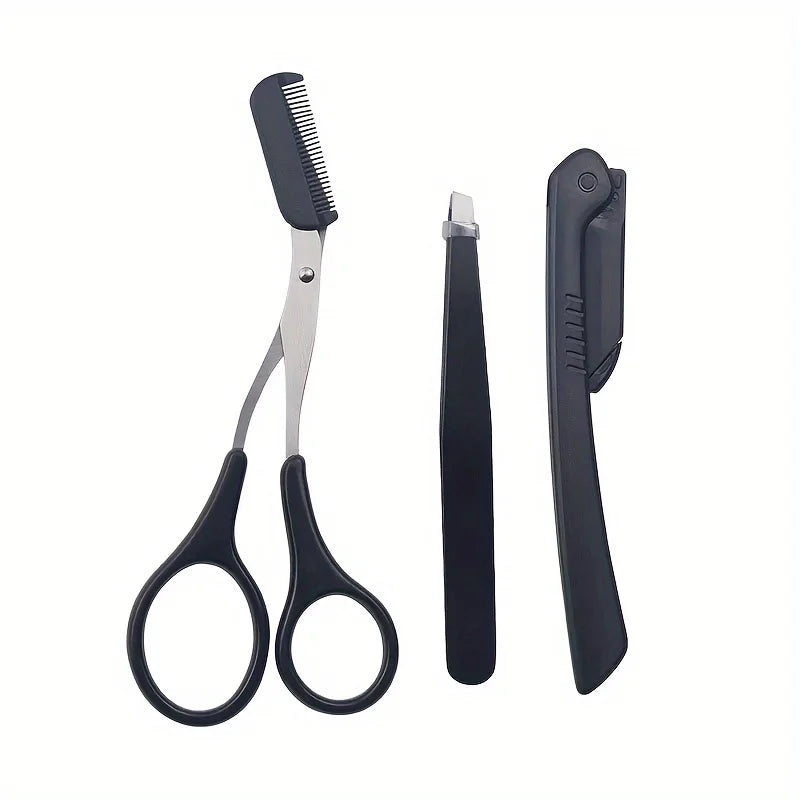 Three-Piece Stainless Steel Eyebrow Clip Comb Scissors Eyebrow Trimmer Eyebrow Trimmer Tool