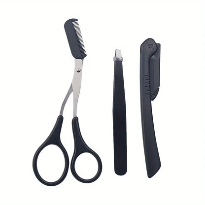 Three-Piece Stainless Steel Eyebrow Clip Comb Scissors Eyebrow Trimmer Eyebrow Trimmer Tool