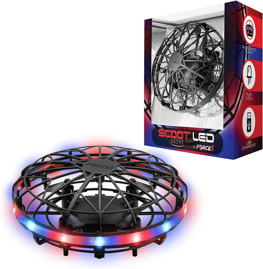 Scoot LED Hand Operated Drone for Kids or Adults - Hands Free Motion Sensor Mini Drones, Easy Indoor Flying Orb Ball Small UFO Toy for Boys and Girls (Red/Blue)