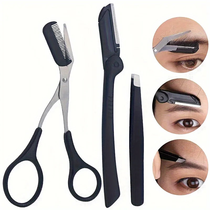 Three-Piece Stainless Steel Eyebrow Clip Comb Scissors Eyebrow Trimmer Eyebrow Trimmer Tool