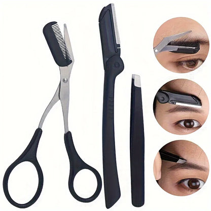 Three-Piece Stainless Steel Eyebrow Clip Comb Scissors Eyebrow Trimmer Eyebrow Trimmer Tool
