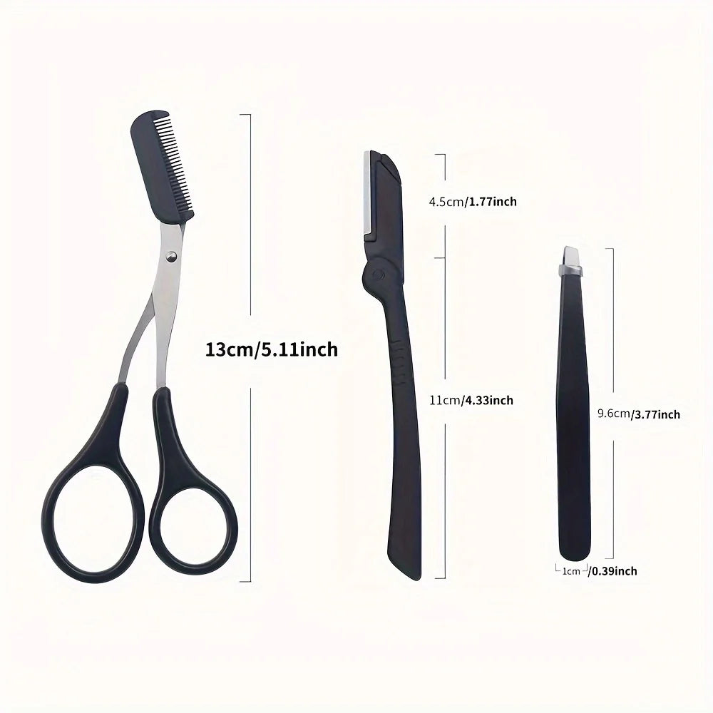 Three-Piece Stainless Steel Eyebrow Clip Comb Scissors Eyebrow Trimmer Eyebrow Trimmer Tool