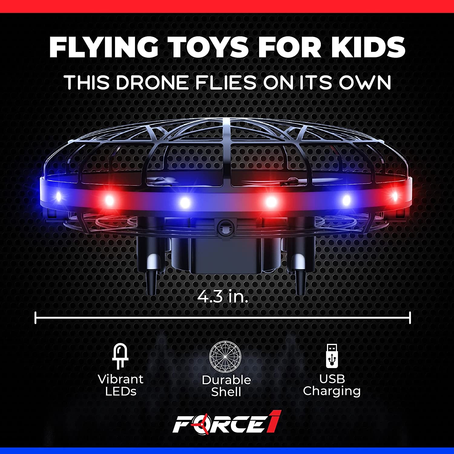 Scoot LED Hand Operated Drone for Kids or Adults - Hands Free Motion Sensor Mini Drones, Easy Indoor Flying Orb Ball Small UFO Toy for Boys and Girls (Red/Blue)